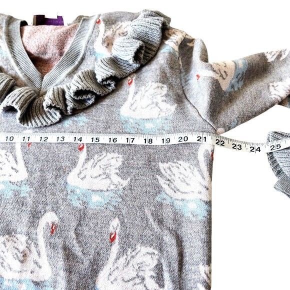 Stella McCartney Gray Swan Intarsia Ruffles Wool Sweater Italy Size 40 Size 8 - Picture 4 of 10
